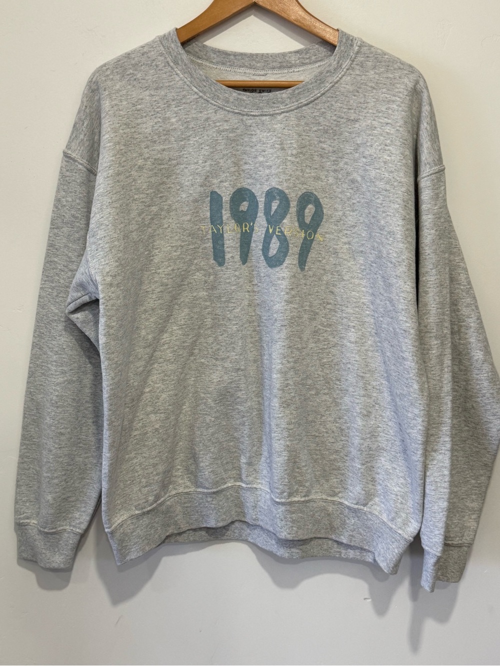 Taylor Swift Light Gray Crewneck Sweater with Washed Blue Graphic